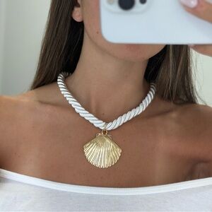 Gold Shell Pendant Necklace with White Rope